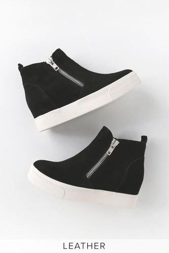 No Pinterest - Lulus | Wedgie Black Suede Leather Hidden Wedge Sneakers | Size 10 | Rubber Sole