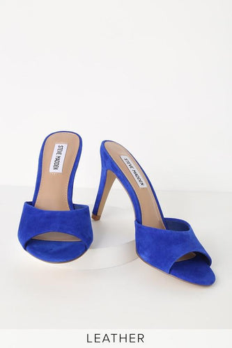 Lulus | Erin Cobalt Blue Suede Leather High Heel Sandal Heels | Size 7