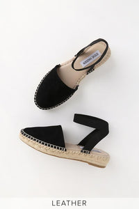 Lulus | Moment Black Genuine Suede Leather Espadrilles | Size 8