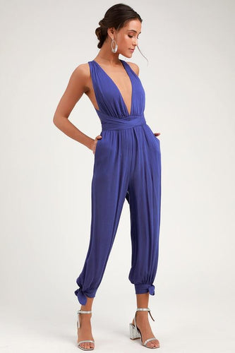 Lulus | Lolinda Periwinkle Blue Halter Jumpsuit | Size Medium | 100% Rayon