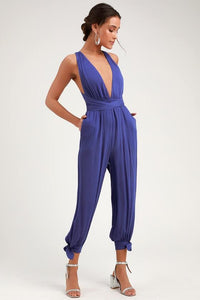 Lulus | Lolinda Periwinkle Blue Halter Jumpsuit | Size Medium | 100% Rayon