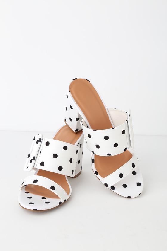 Lulus | Latoya White and Black Polka Dot High Heel Sandal Heels | Size 6